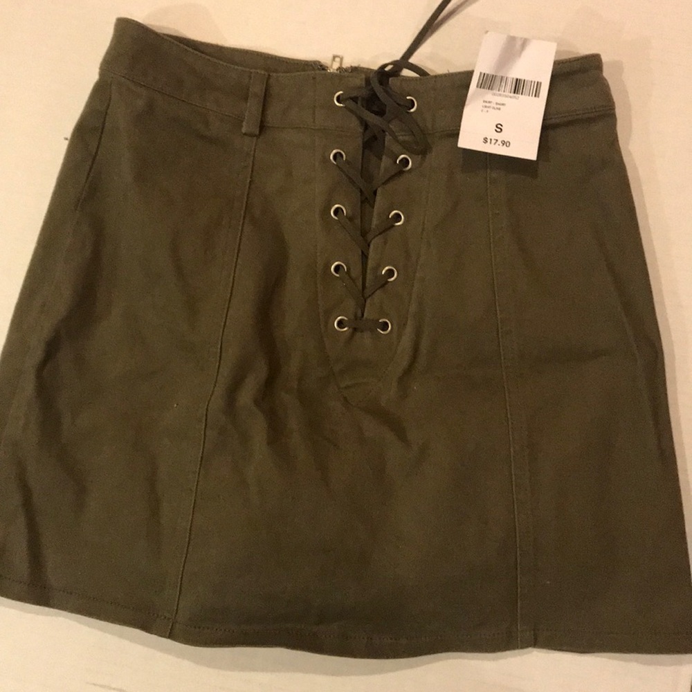NEW forever 21 olive green lace up skirt